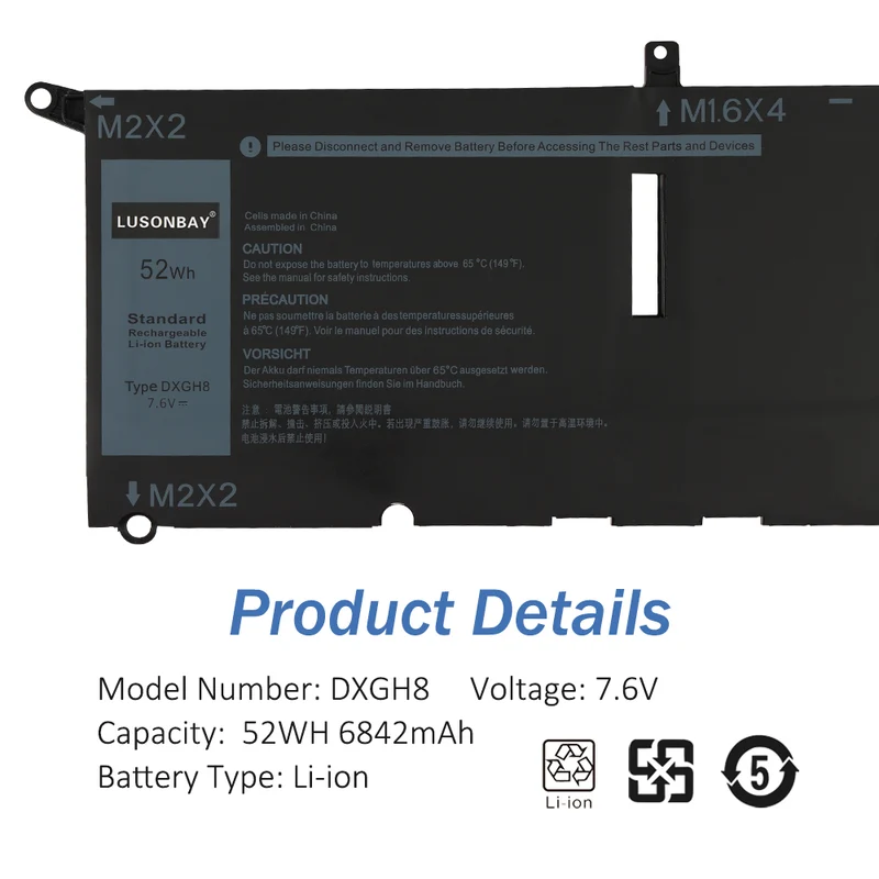 DXGH8 Replacement Battery for Dell XPS 13 9380 / 9370 LUSONBAY UK Stock