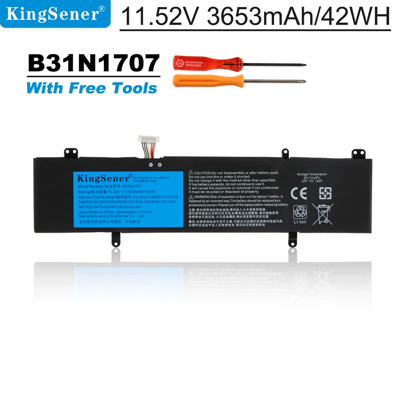 B31N1707 Battery for ASUS VivoBook S14 S410UN S410UQ S4100V S4200U X411UA — 11.52V 42Wh