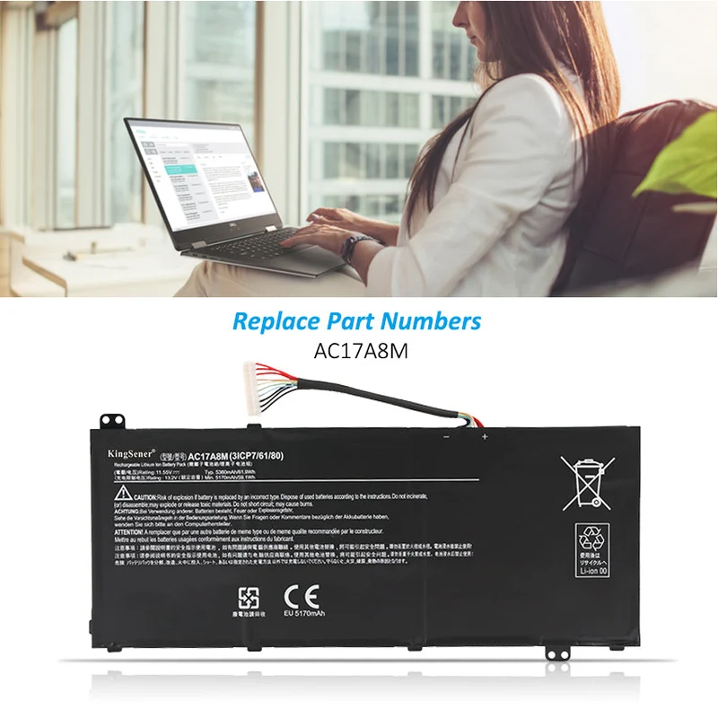 AC17A8M For Acer Battery 3Cell 5170Mah Sp314-51 Sp314-52 Series 3ICP7/61/80