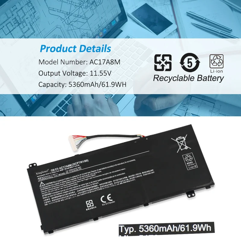 AC17A8M For Acer Battery 3Cell 5170Mah Sp314-51 Sp314-52 Series 3ICP7/61/80