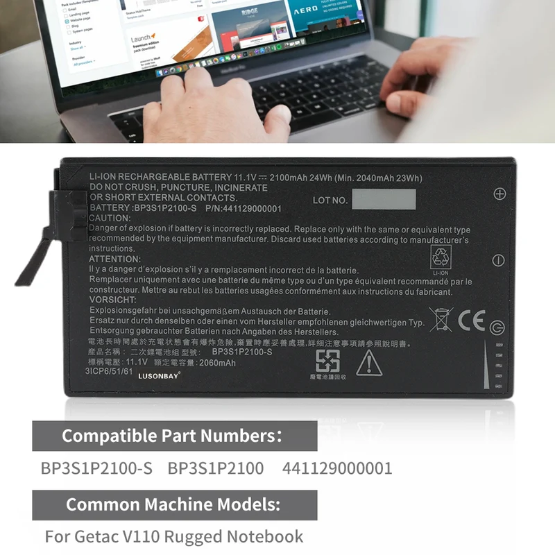 2100mAh BP3S1P2100-S Battery for Getac V110 Rugged Notebook 441129000001 LUSONBAY
