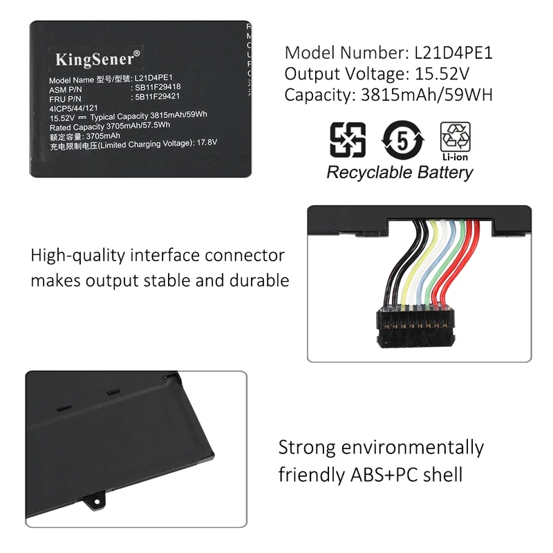 L21M4PE2 L21C4PE2 L21D4PE1 Laptop Battery For Lenovo Yoga 6-13ABR8 Yoga 6-13ALC7 L21L4PE2 SB11F29412 5B11F29411 SB11F29410 5B11F29414 | KingSener