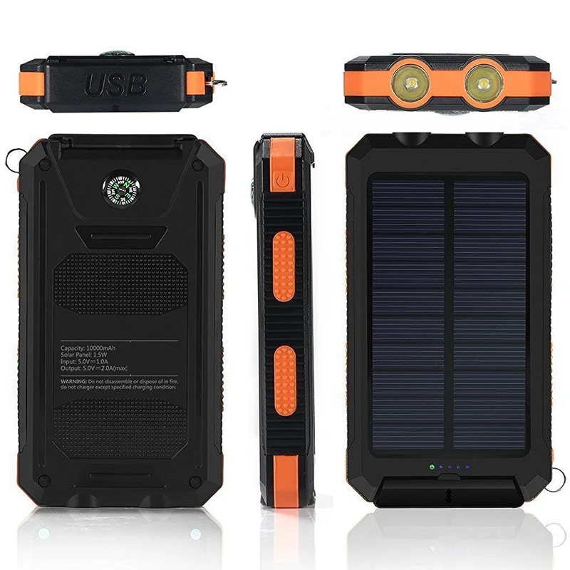 20000-10000mAh strong waterproof solar power bank 20000mah compass mobile phone solar power bank