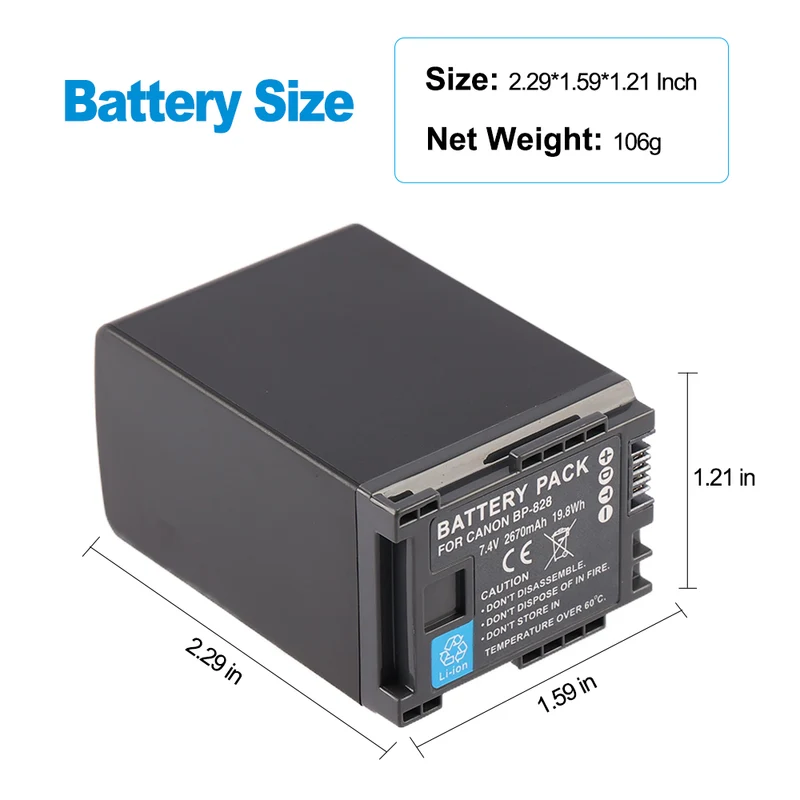 BP-828 Replacement Camera Battery For Canon VIXIA HF G40 HF G30 XA20 XA25 Camcorde