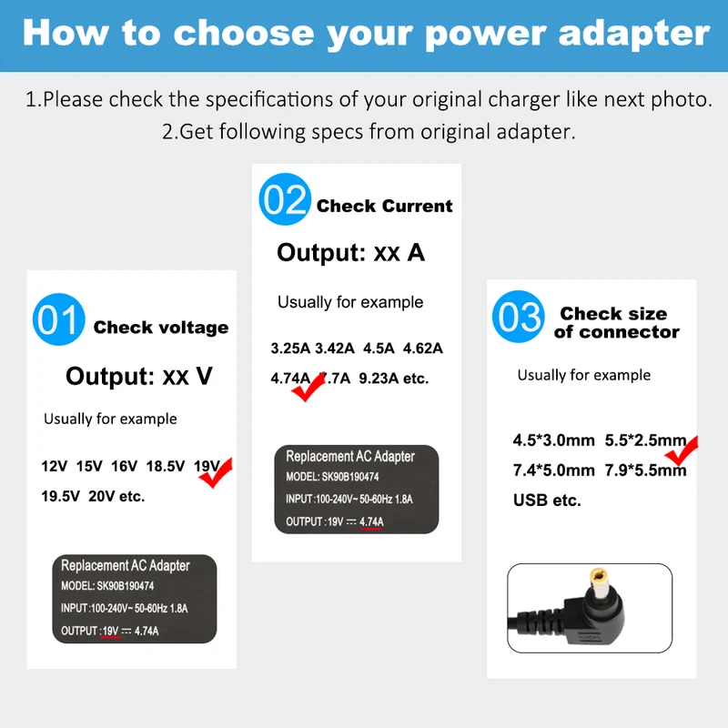 19V 4.74A 90W AC Adapter For Asus K53 K43 X43 A43 N43 Series 5.5*2.5mm