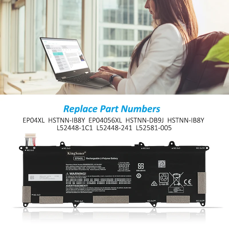 Replacement Battery For HP EP04XL HSTNN-IB8Y EP04056XL HSTNN-DB9J 7.7V 56.2Wh