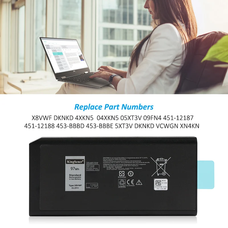 X8VWF Replacement Battery For Dell Latitude 14 Rugged 5404 5414 E5404 Series 11.1V 97WH