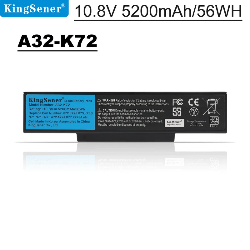 A32-K72 Replacement Battery for ASUS A72 K72 K73 N71 N73 X77 Series, 56Wh 10.8V