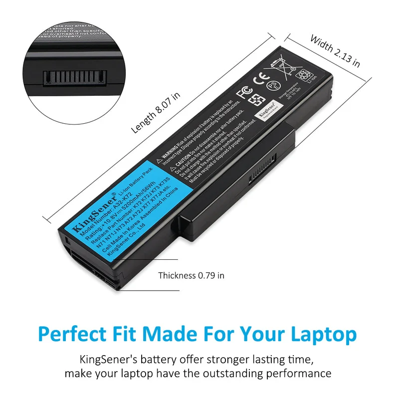 A32-K72 Replacement Battery for ASUS A72 K72 K73 N71 N73 X77 Series, 56Wh 10.8V