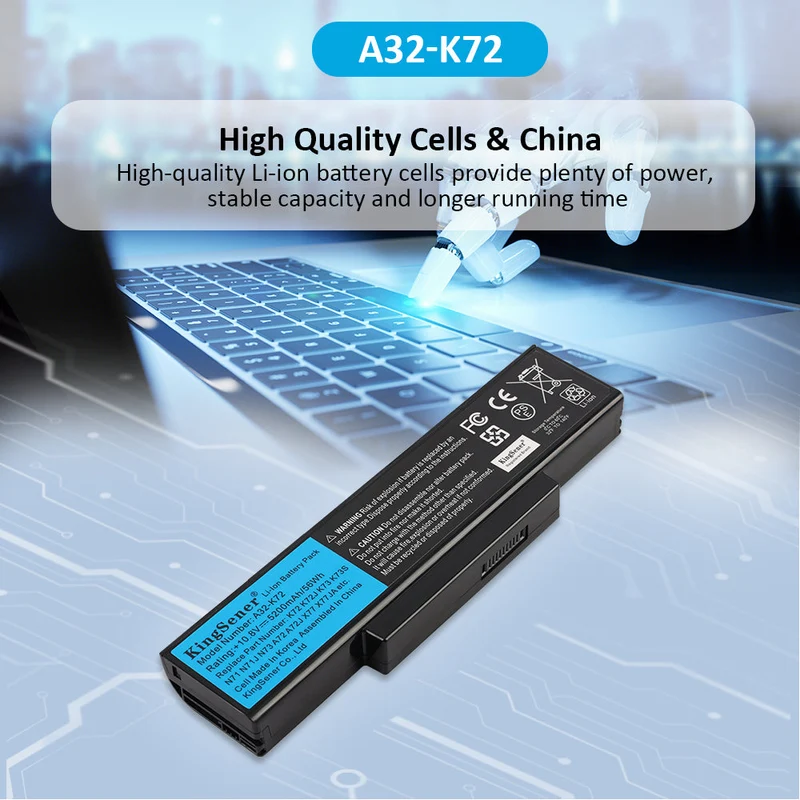 A32-K72 Replacement Battery for ASUS A72 K72 K73 N71 N73 X77 Series, 56Wh 10.8V