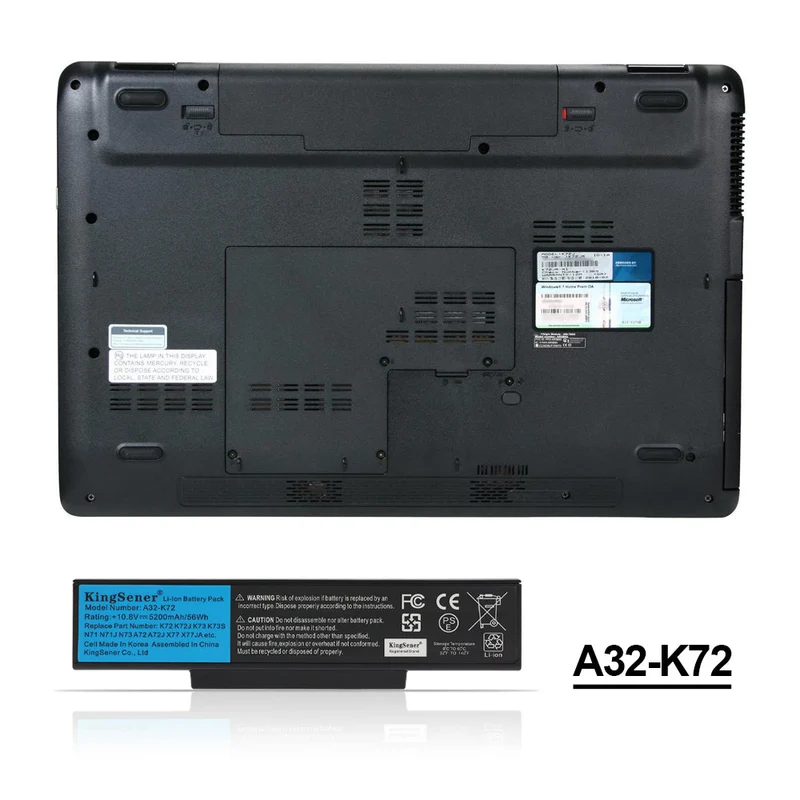 A32-K72 Replacement Battery for ASUS A72 K72 K73 N71 N73 X77 Series, 56Wh 10.8V
