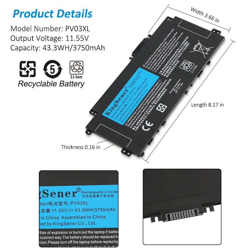 PV03XL PP03XL Laptop Battery For HP Pavilion x360 13-BB 14-DV 14-DW 14M-DW 14-DK HSTNN-LB8S HSTNN-DB9X M01118-421 | US Stock