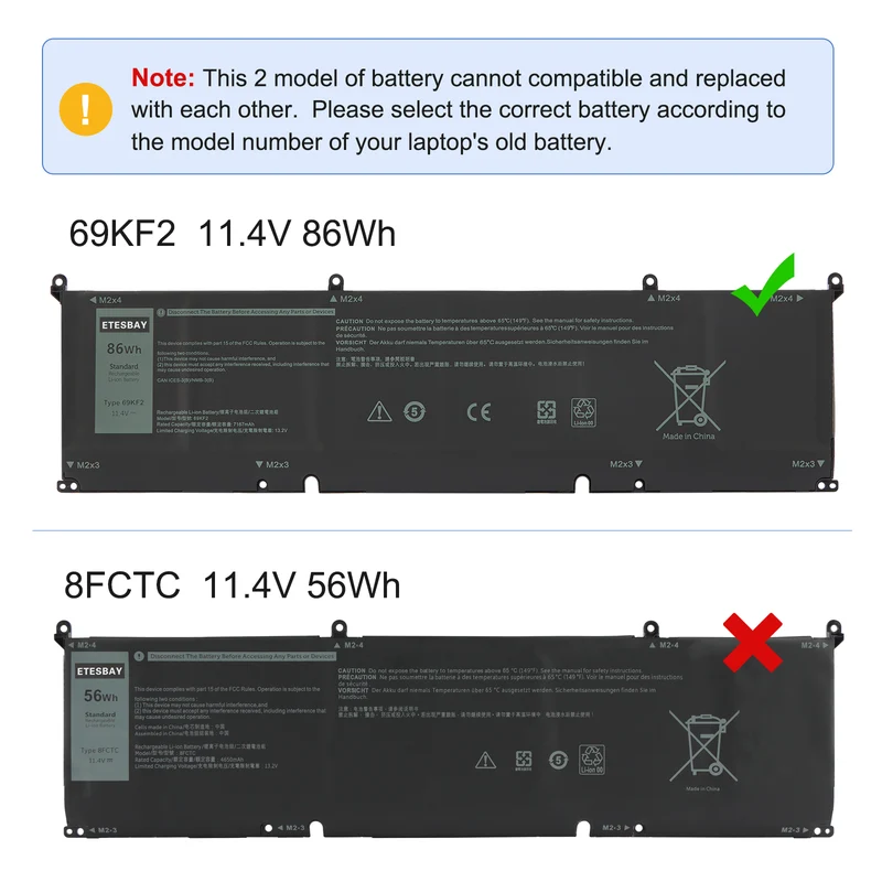 69KF2 Laptop Battery Replacement For Dell XPS 15 9500 P91F P91F001 P45E002 | US Stock