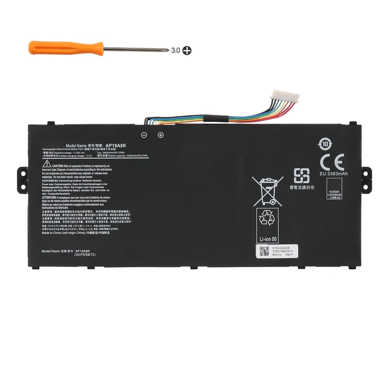 Laptop Battery For Acer AP19A8K 3ICP5/58/72 KY.0030G023 11.55V 40.22Wh