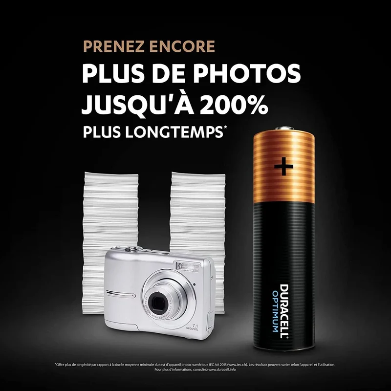 Piles Alcalines AA 1.5V Duracell Optimum – Lot de 8 Piles