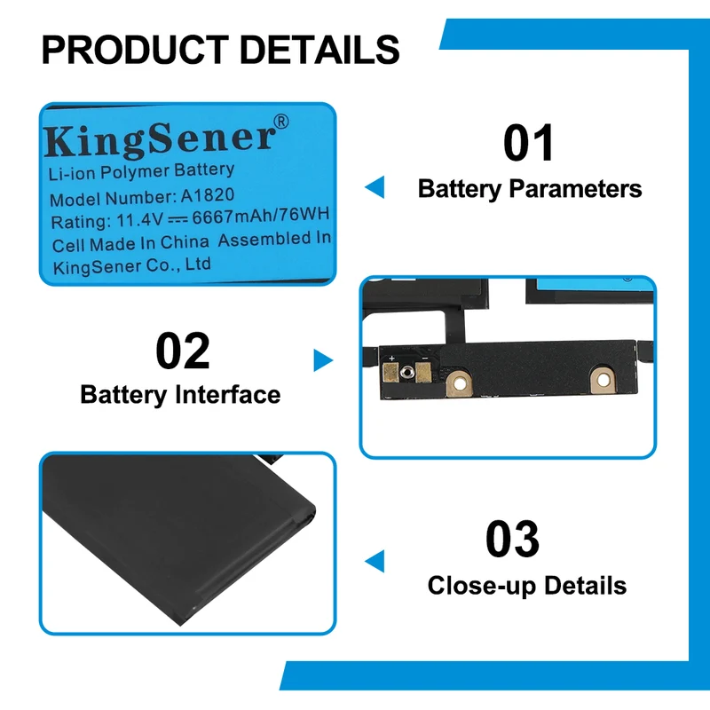 A1820 Battery for Apple MacBook Pro 15" A1707 (2016 2017 Touch Bar) — 11.4V 76Wh