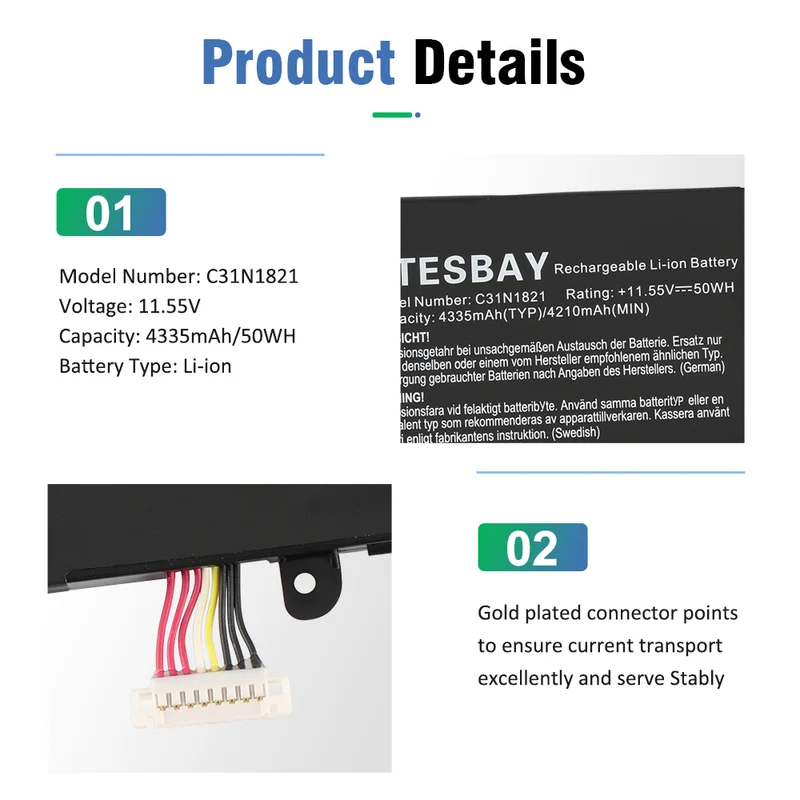 C31N1821 Battery for ASUS ZenBook S13 UX392 UX392FA UX392FN (US Stock)