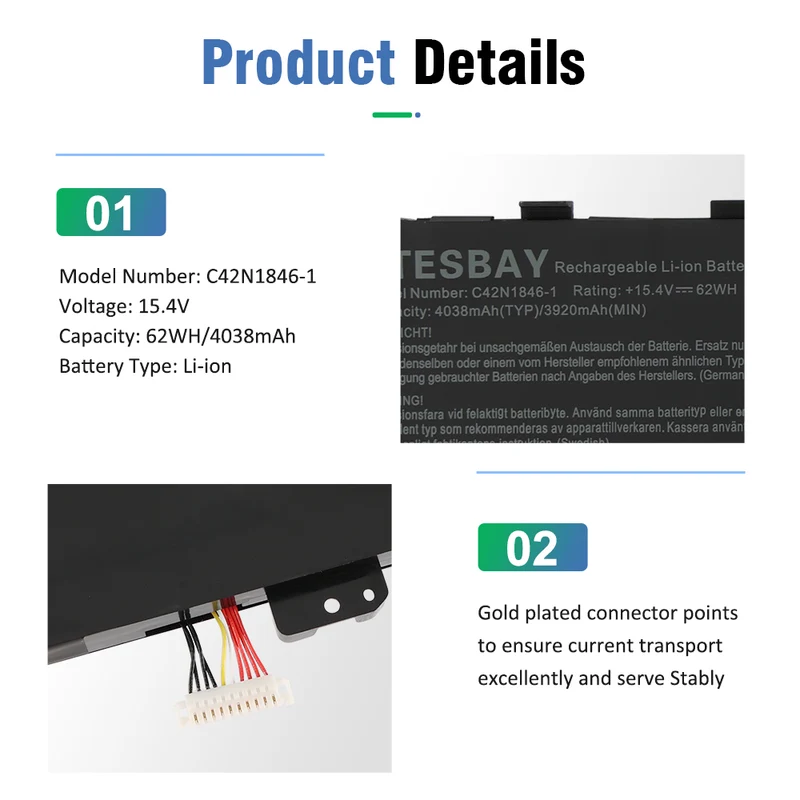 C42N1846-1 Battery For Asus Zenbook Pro Duo Ux581 Ux581gv Ux581lv | US Stock