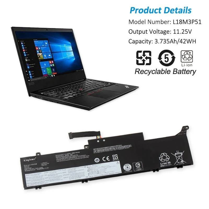 L18M3P51 L18M3P52 Laptop Battery for Lenovo ThinkPad E490S S3-490 Series — 42Wh 11.25V