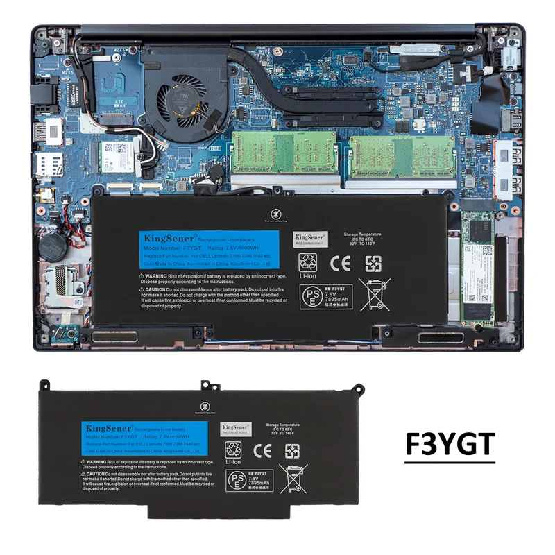 F3YGT Laptop Battery for Dell Latitude 7280 / 7380 / 7480 / 7490 Series, 60Wh