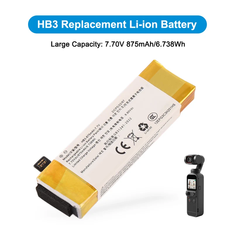 HB3 Battery 875mAh Replacement for DJI Osmo Pocket II Osmo Pocket 2 Osmo Pocket
