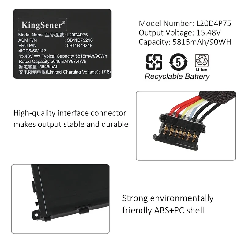 L20D4P75 L20M4P75 Laptop Battery For Lenovo ThinkPad P1 Gen 4 2021 Gen 5 2022 Series ThinkPad X1 Extreme Gen 4 2021 Gen 5 2022 Series 15.48V 90WH | KingSener