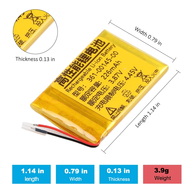 361-00145-00 Rechargeable Battery For Garmin Fenix 7S Multisport GPS Smartwatch