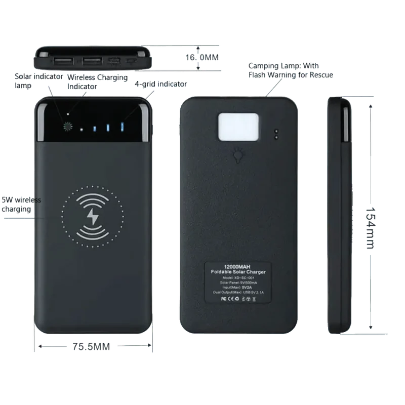 Batterie Externe Power Bank USB 12000mAh Solaire