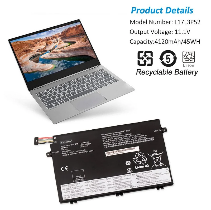 L17L3P51 Laptop Battery for Lenovo ThinkPad E480 E490 E580 E590 L480 L490 L580 L590 - 45Wh