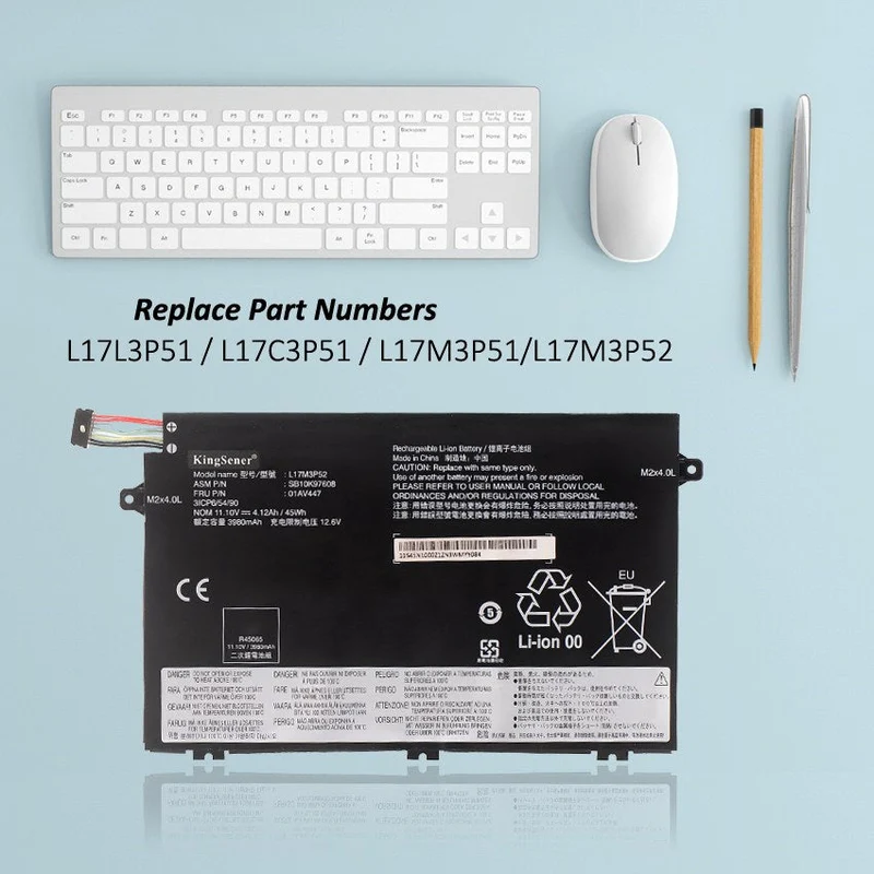 L17L3P51 Laptop Battery for Lenovo ThinkPad E480 E490 E580 E590 L480 L490 L580 L590 - 45Wh