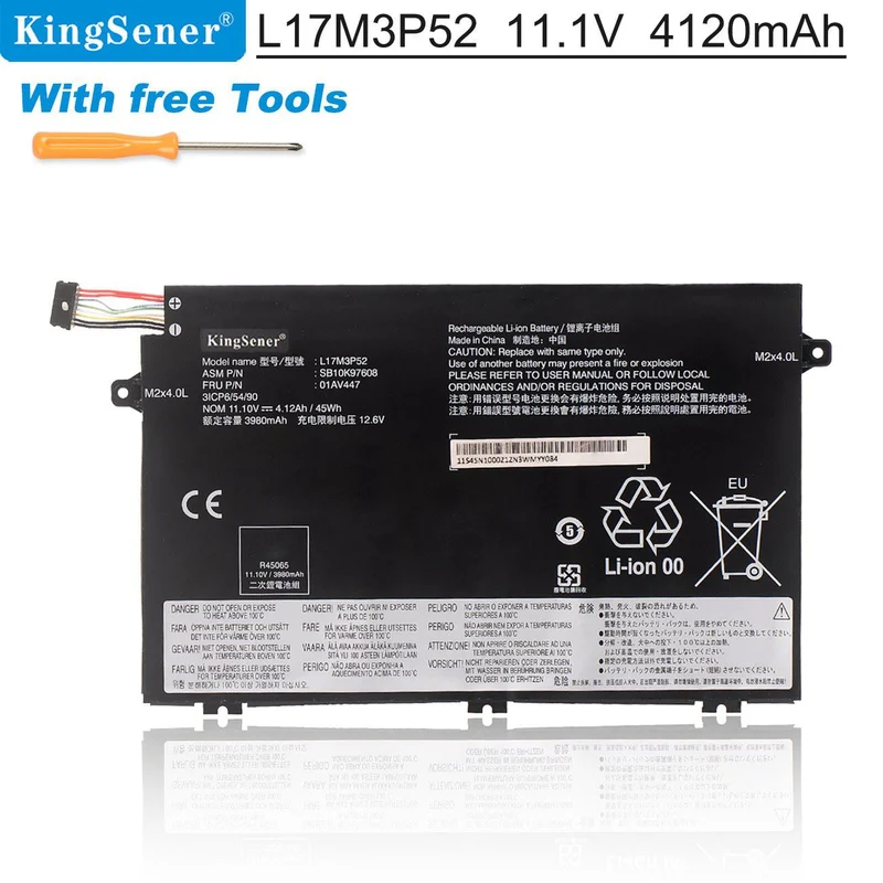 L17L3P51 Laptop Battery for Lenovo ThinkPad E480 E490 E580 E590 L480 L490 L580 L590 - 45Wh