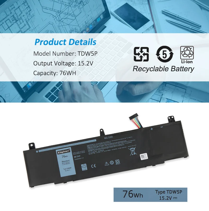 TDW5P V9XD7 Battery for Dell Alienware 13 R3 — 15.2V 76Wh