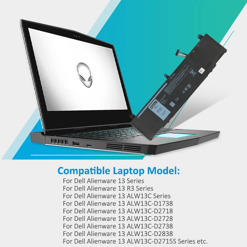 TDW5P V9XD7 Battery for Dell Alienware 13 R3 — 15.2V 76Wh