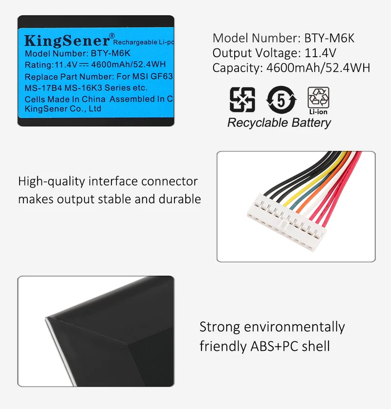BTY-M6K Battery for MSI GF63 Thin GF75 Thin MS-17B4 MS-16K3 — 11.4V 52.4Wh