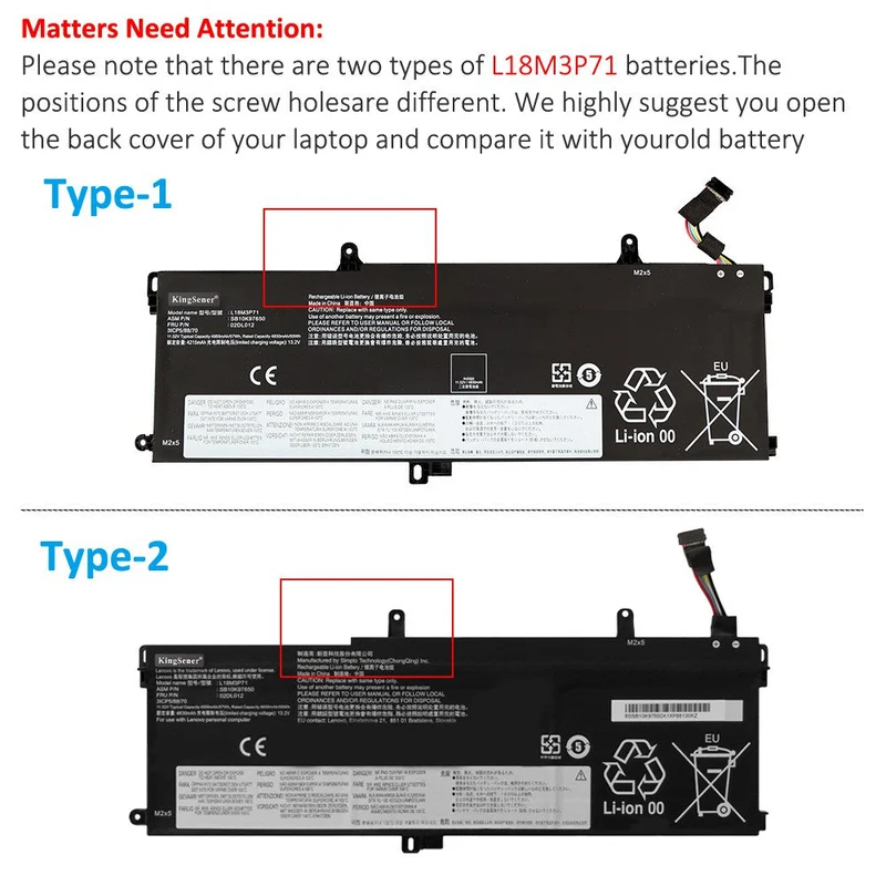 L18M3P71 Battery for Lenovo ThinkPad T590 P53S T15 P15s Gen 1 2 — 11.52V 57Wh