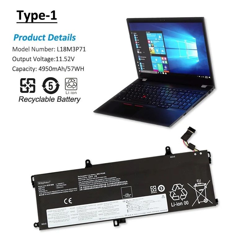 L18M3P71 Battery for Lenovo ThinkPad T590 P53S T15 P15s Gen 1 2 — 11.52V 57Wh