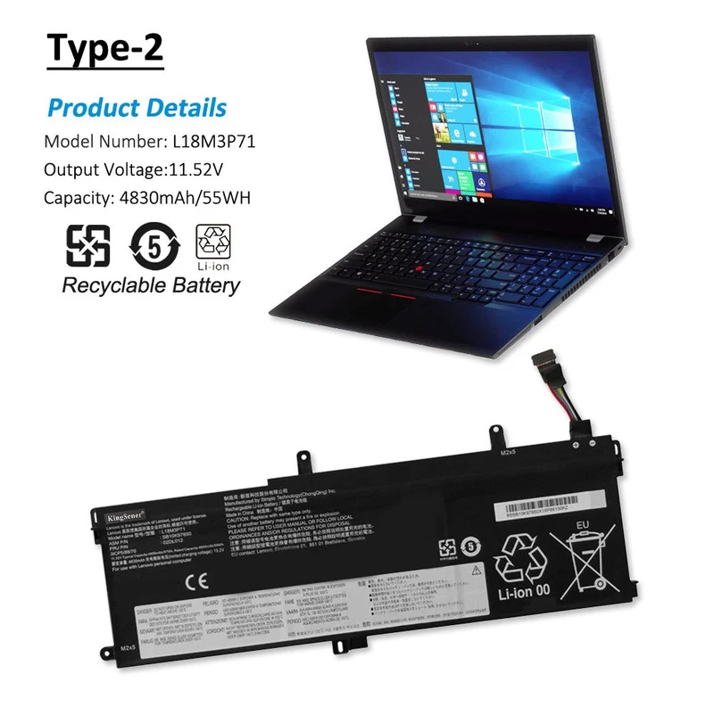 L18M3P71 Battery for Lenovo ThinkPad T590 P53S T15 P15s Gen 1 2 — 11.52V 57Wh