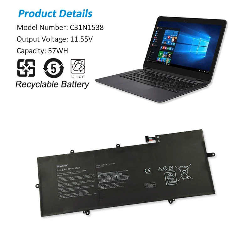 C31N1538 Battery for ASUS ZenBook Flip UX360UA UX360UAK Q324UA — 11.55V 57Wh