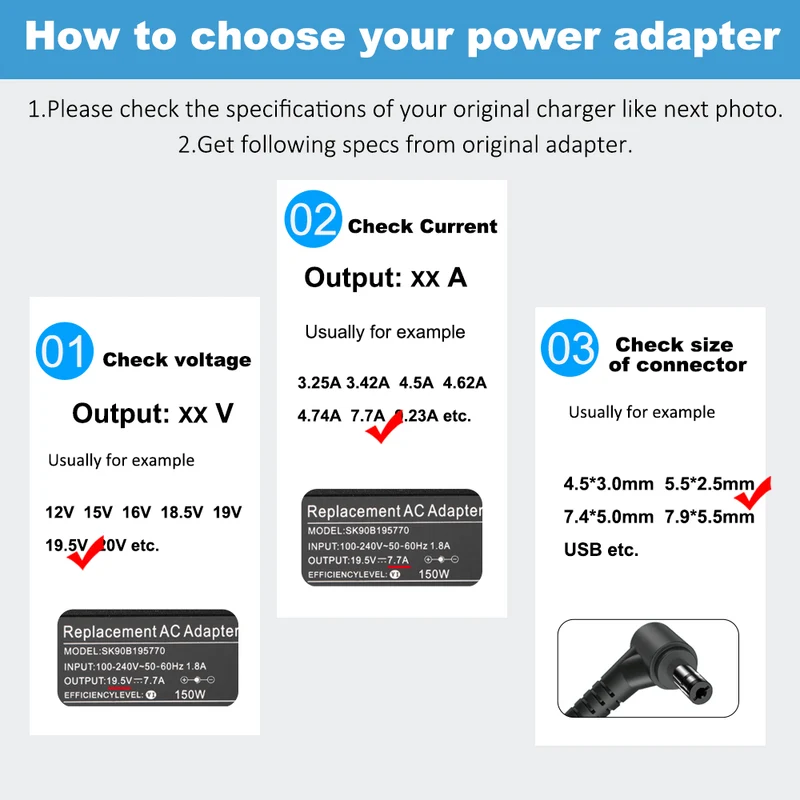 19.5V 7.7A 150W 5.5 x 2.5mm A14-150P1A AC Charger Compatible with Chicony GF62