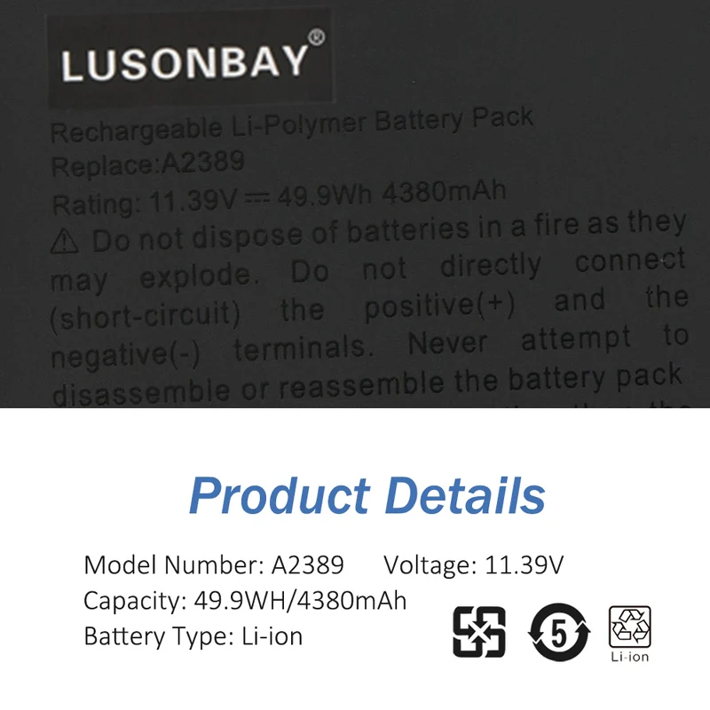 A2389 Laptop Battery For MacBook Air 13 Inch A2337 M1 2020 EMC 3598 MGN53LL/A | LUSONBAY