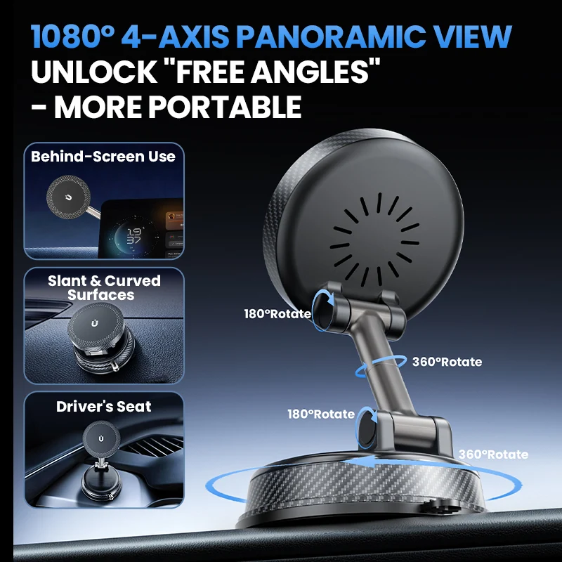 Upgraded Full Zinc Alloy Magnetic Car Phone Mount | 60x Strong Magnet & 360° Foldable Design | Universal Dashboard Holder for iPhone & Android