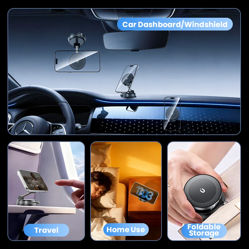Upgraded Full Zinc Alloy Magnetic Car Phone Mount | 60x Strong Magnet & 360° Foldable Design | Universal Dashboard Holder for iPhone & Android