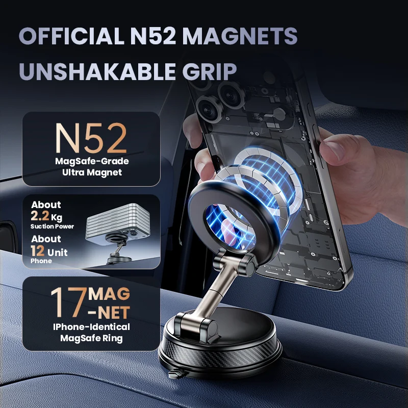 Magnetic Car Phone Holder Pro – 360° Rotatable Metal Mount | Strong N52 Magnet, Universal Dashboard & Desk Stand for iPhone & Android