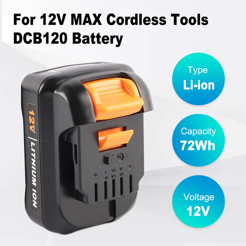 DCB120 Replacement Battery For Dewalt 12V MAX Cordless Tools 3.0Ah