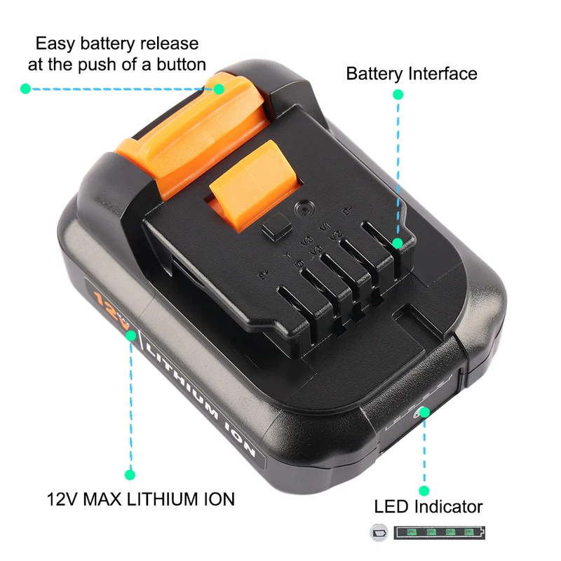 DCB120 Replacement Battery For Dewalt 12V MAX Cordless Tools 3.0Ah