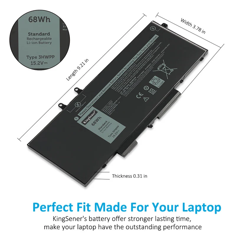 3HWPP P80F003 Replacement Battery For Dell Latitude 5401 5501 5411 Series