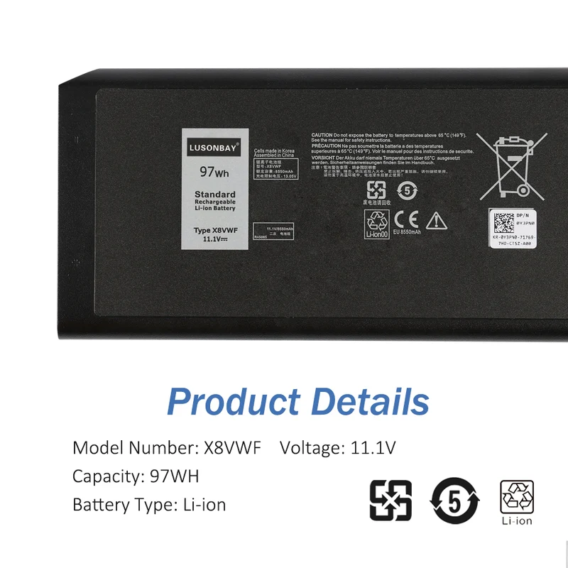 X8VWF Replacement Battery For Dell Latitude 14 Rugged 5404 5414 E5404 Series | EU Stock