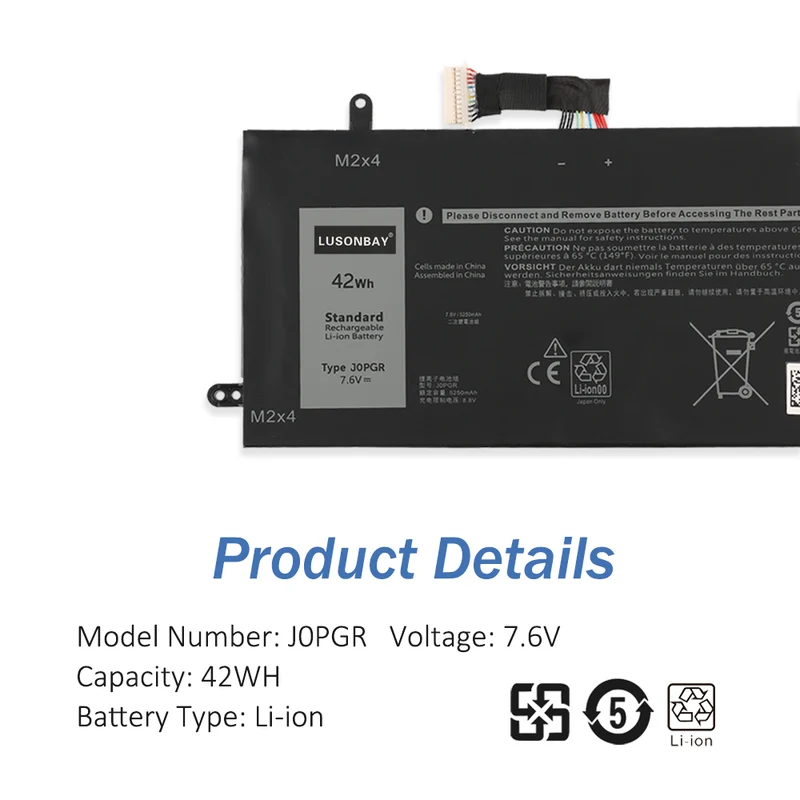 1WND8 J0PGR Battery for Dell Latitude 12 7275 XPS 12 9250 — 7.6V 30Wh