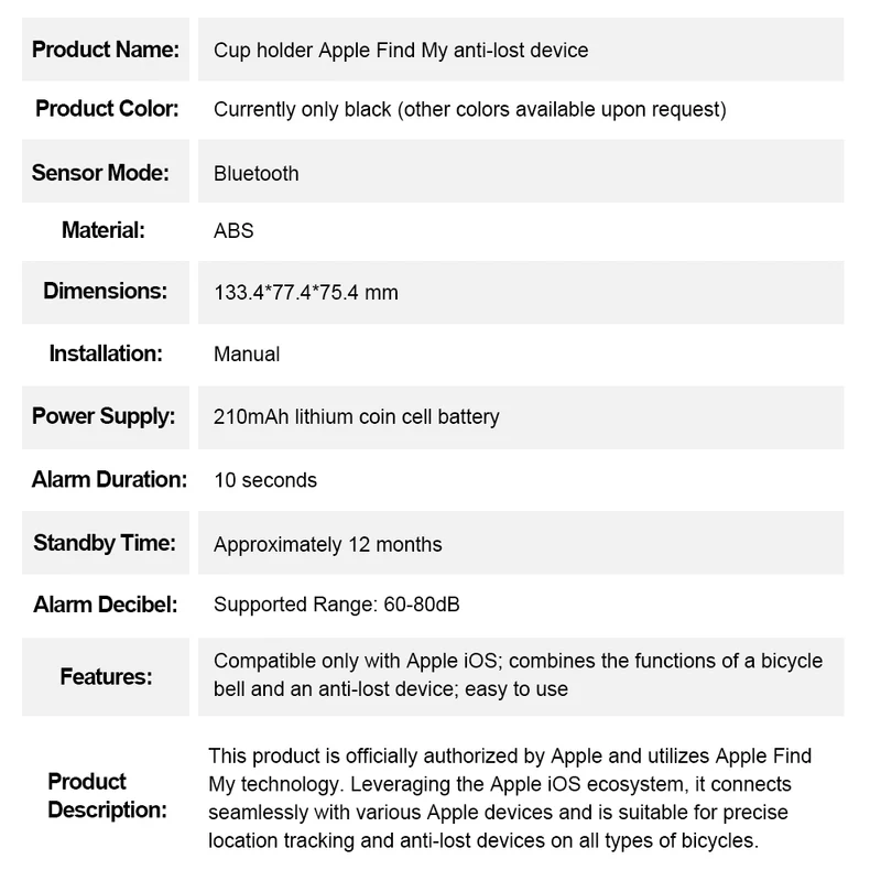 T03 Apple FindMy Bicycle Bottle Holder GPS Tracker - MFi Certified AirTag Alternative