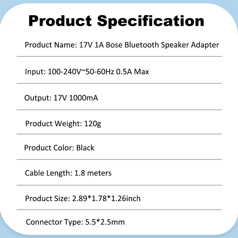 WY-24W1701000U Power Adapter Replacement For BOSE Soundlink I II III 5.5X2.5mm